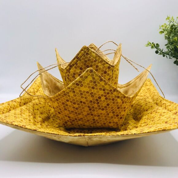 Microwave Bowl Cozy Reversible, Honeycomb Print 3 Piece Set, Bowl, Pint, Plate - Picture 7 of 8